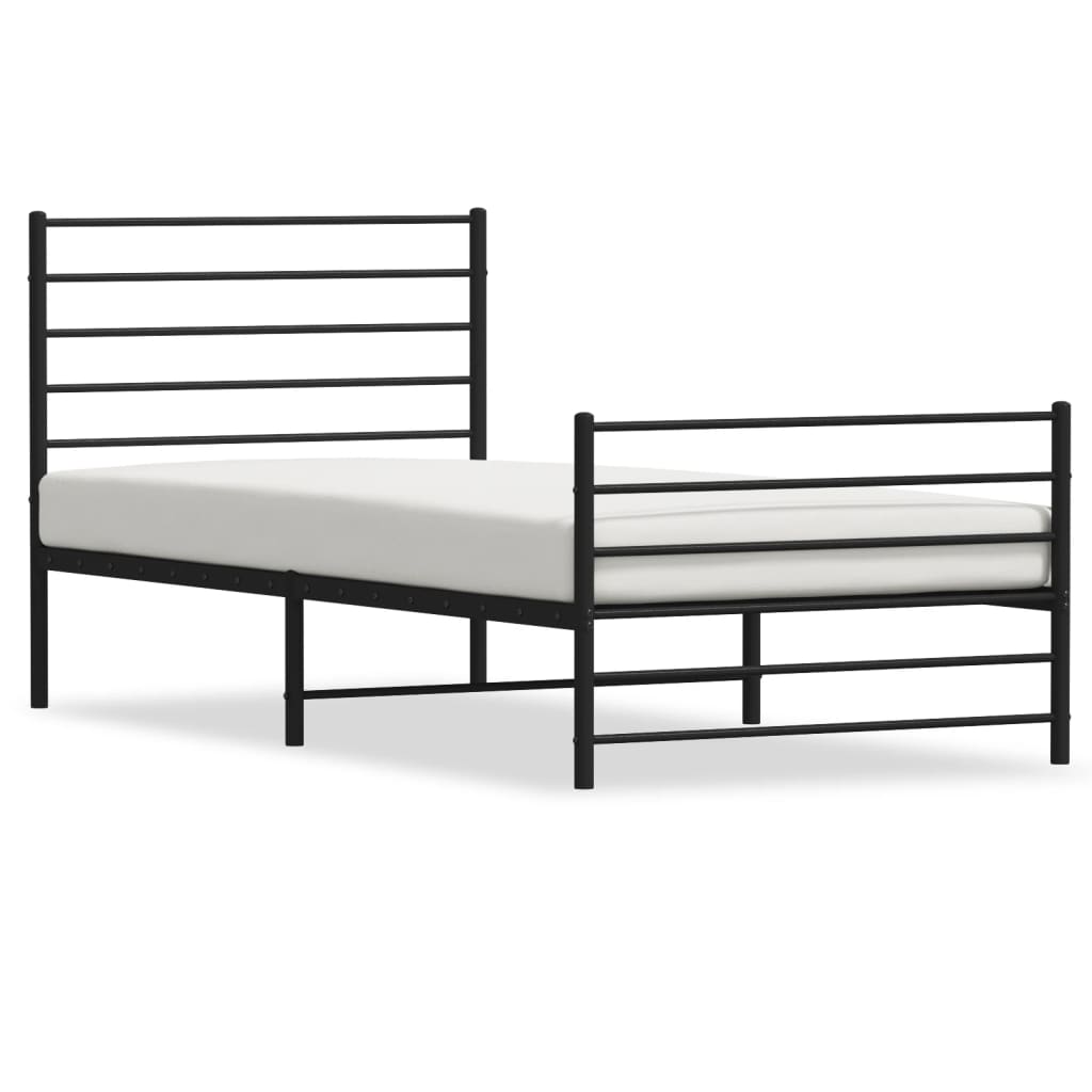 Cadre de lit métal sans matelas avec pied de lit noir 107x203cm - XIOS