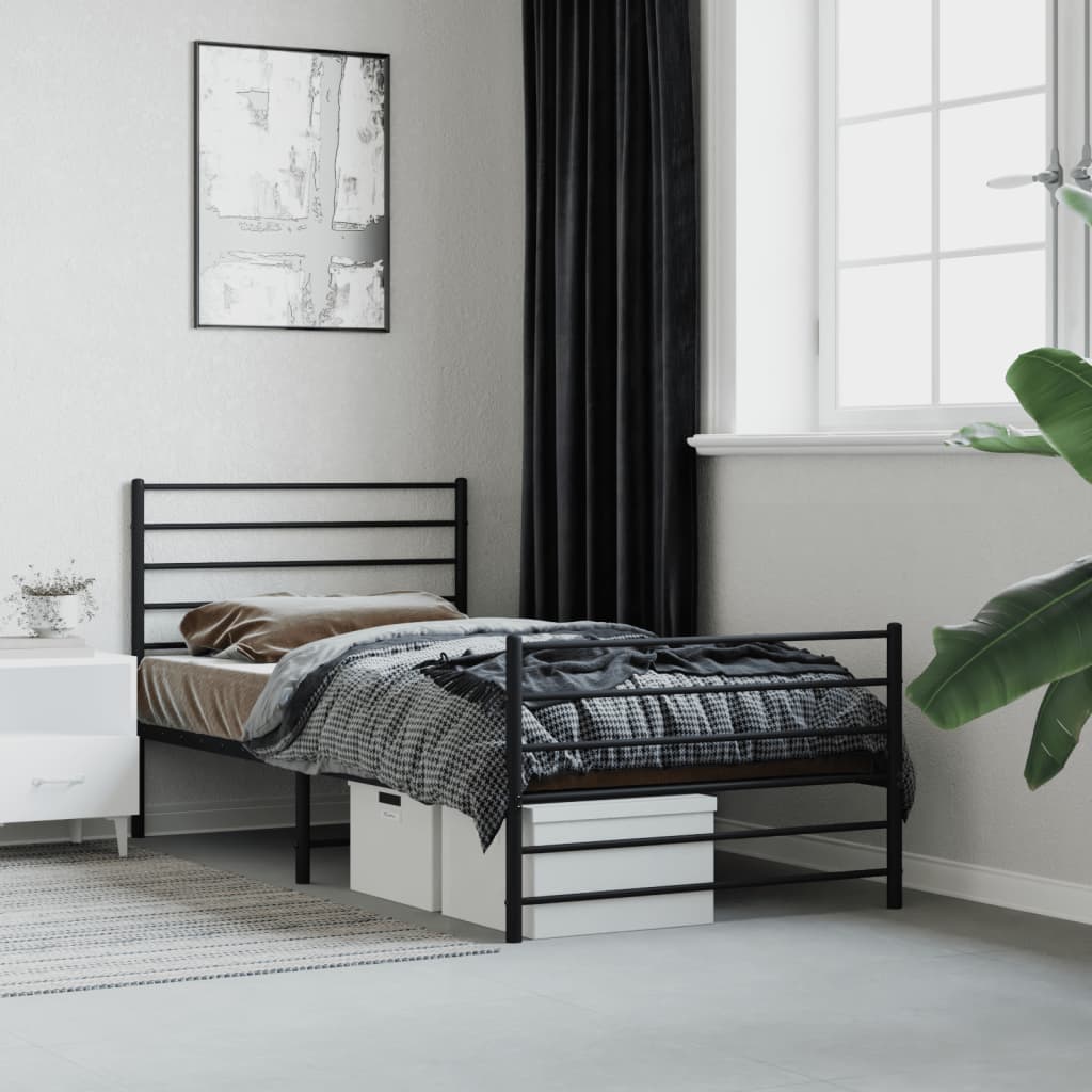 Cadre de lit métal sans matelas avec pied de lit noir 107x203cm - XIOS