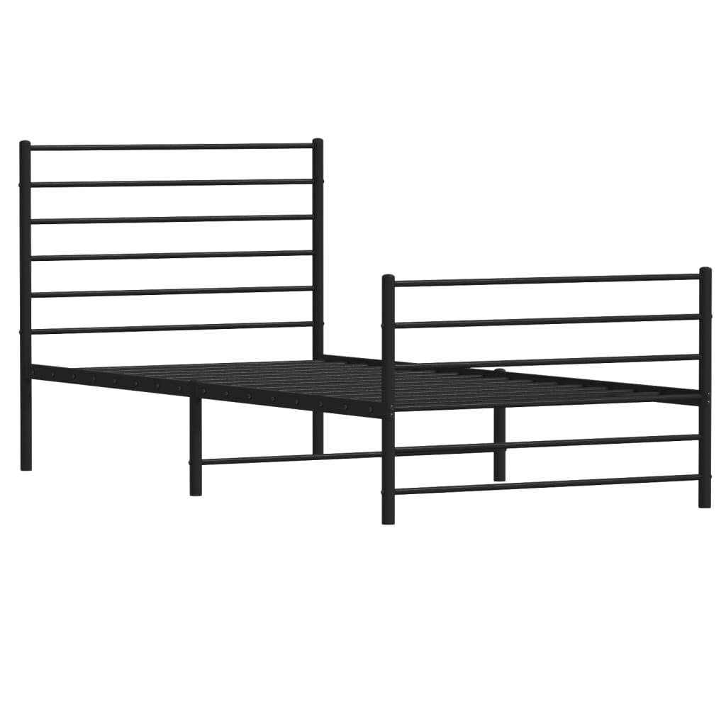 Cadre de lit métal sans matelas avec pied de lit noir 107x203cm - XIOS