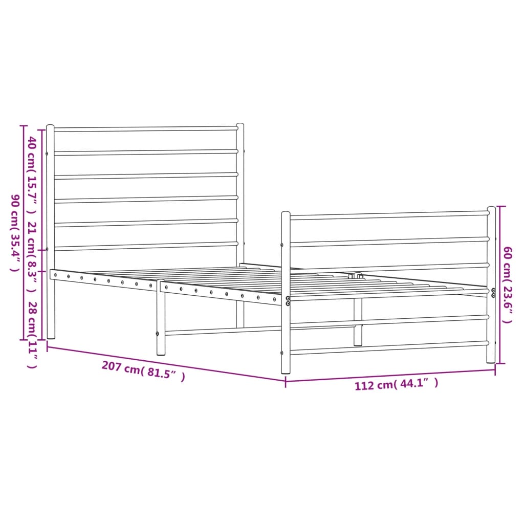 Cadre de lit métal sans matelas avec pied de lit noir 107x203cm - XIOS