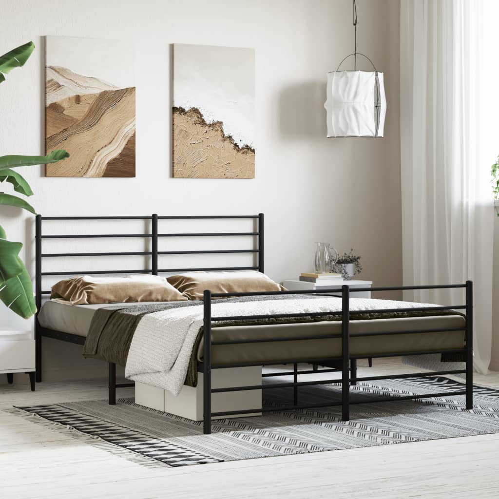 Cadre de lit métal sans matelas avec pied de lit noir 120x190cm - XIOS