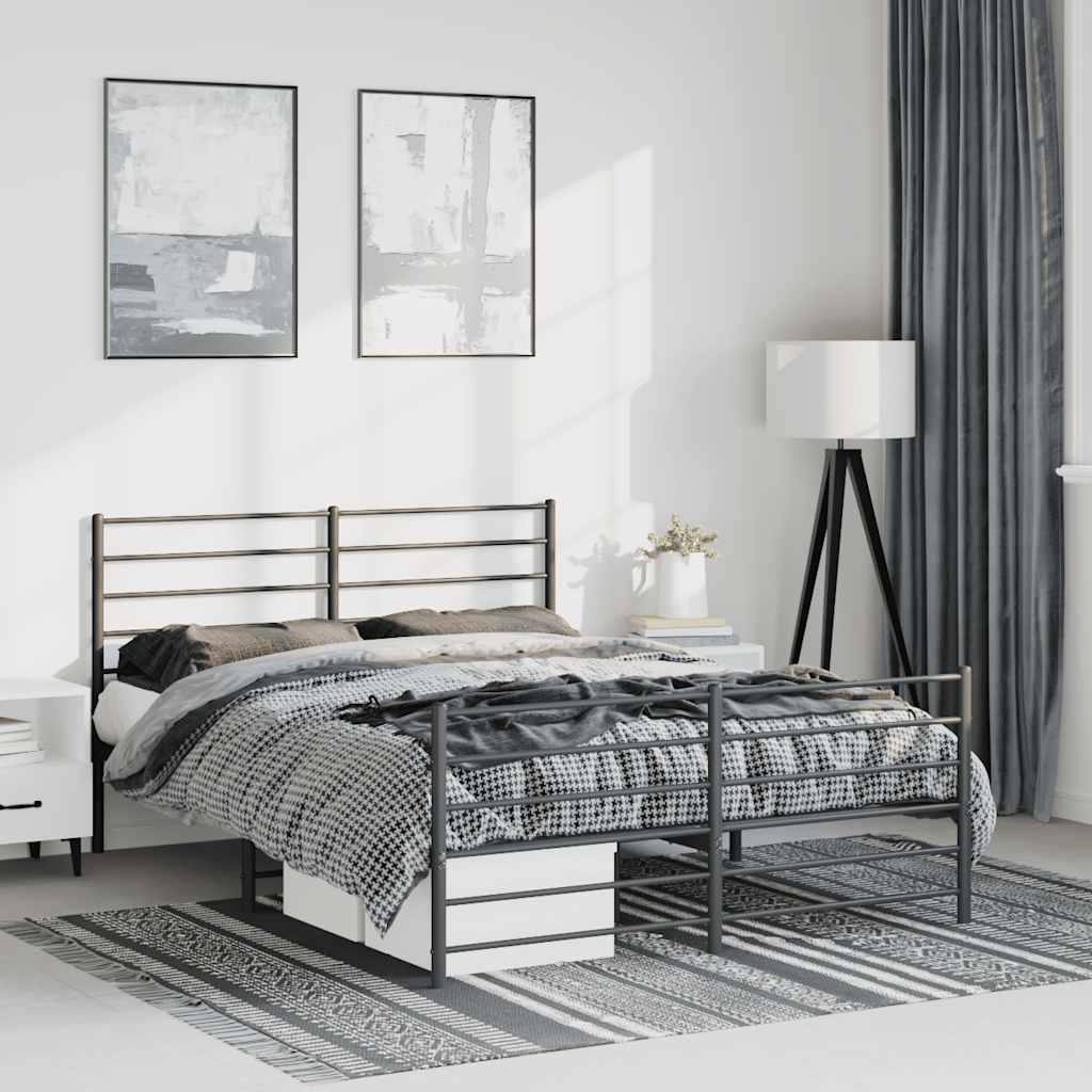 Cadre de lit métal sans matelas avec pied de lit noir 135x190cm - XIOS