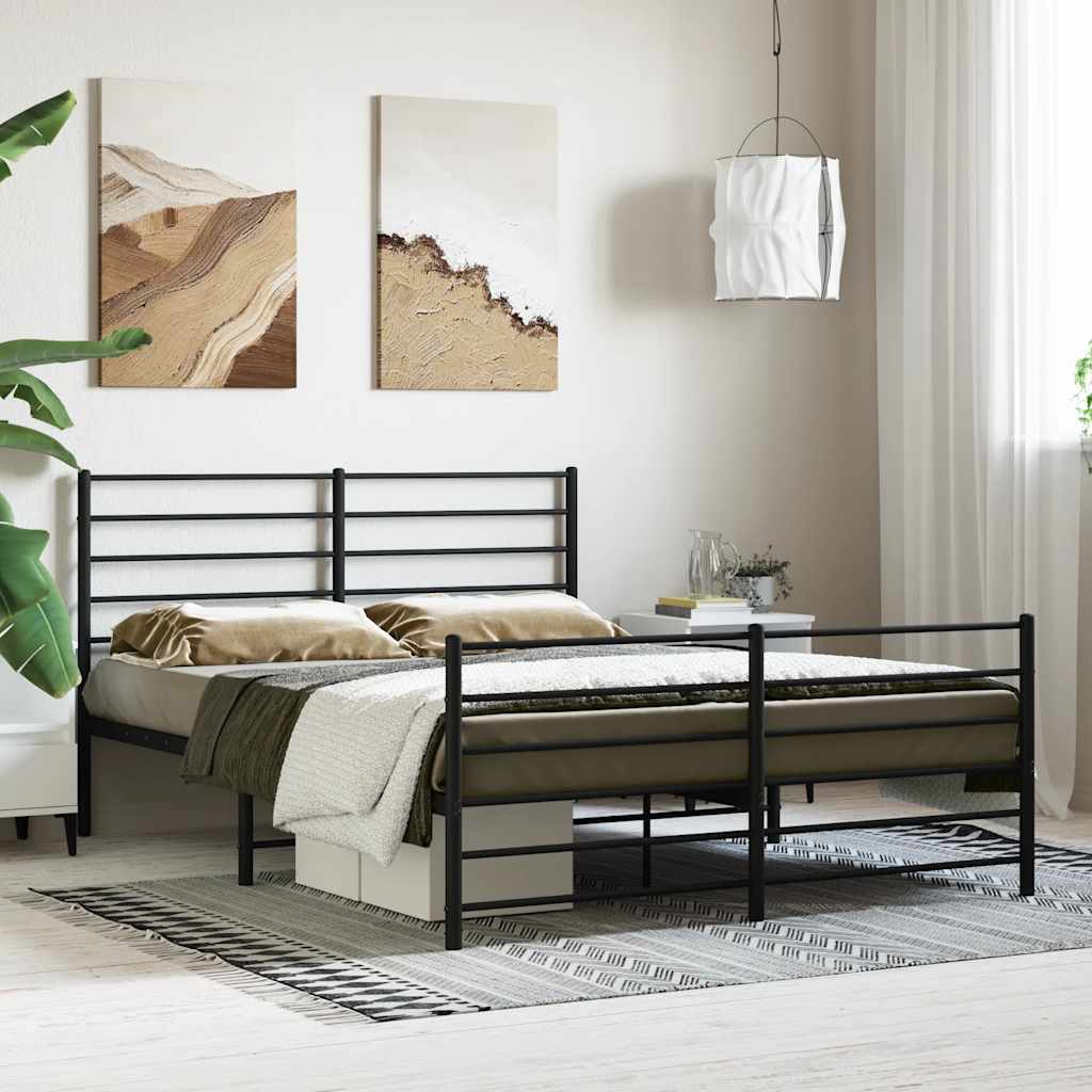 Cadre de lit métal sans matelas avec pied de lit noir 140x200cm - XIOS