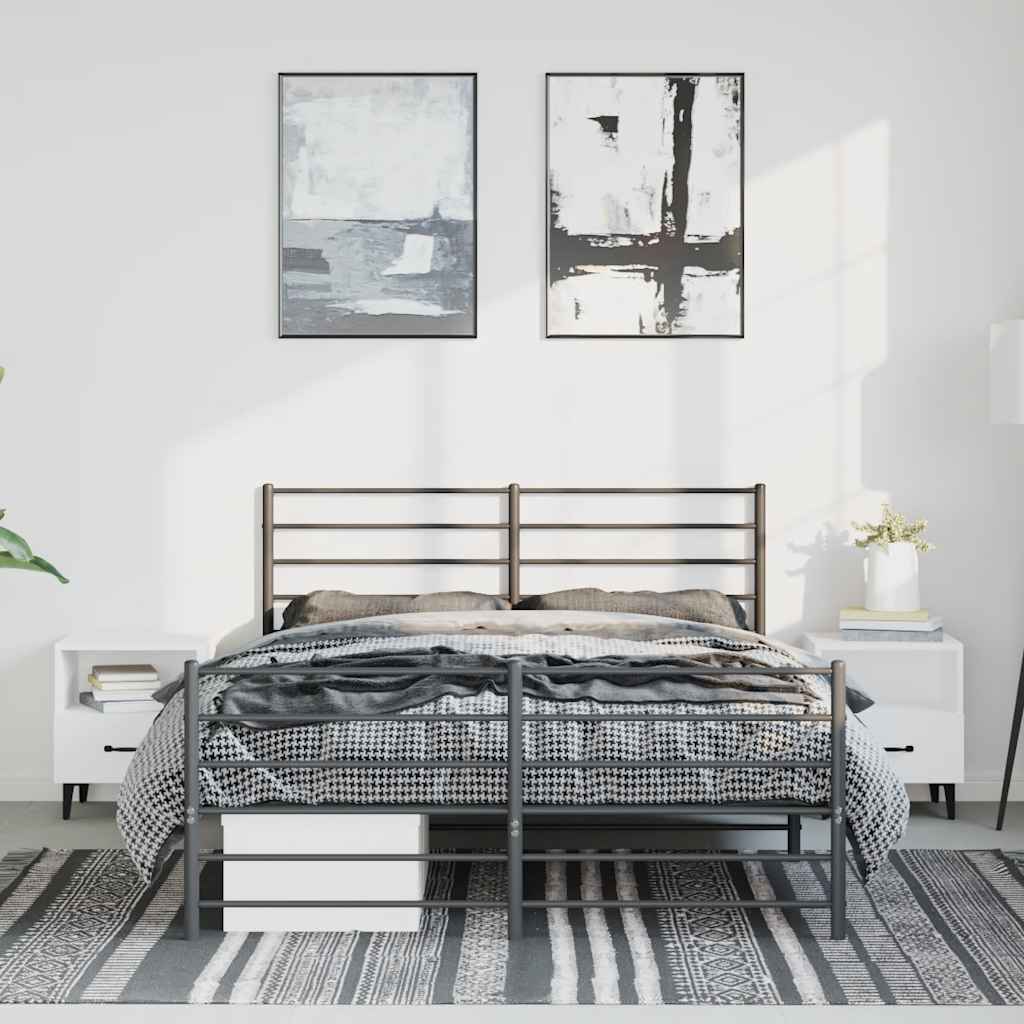 Cadre de lit métal sans matelas avec pied de lit noir 150x200cm - XIOS