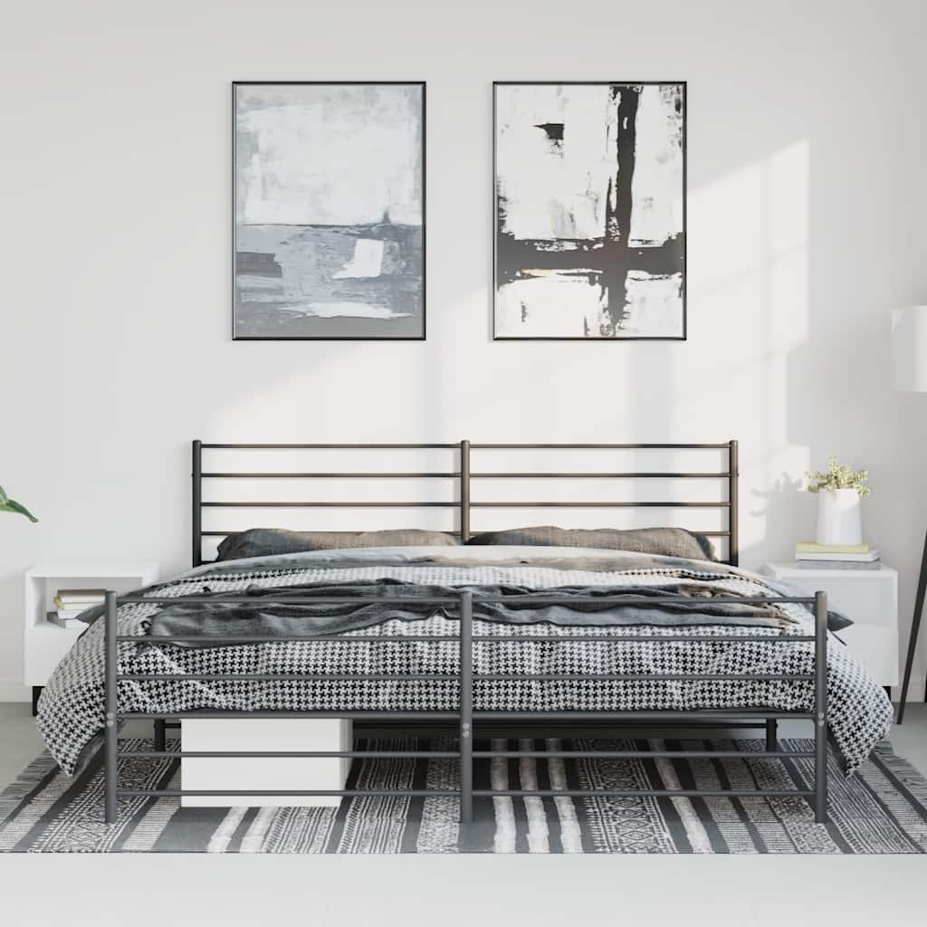 Cadre de lit métal sans matelas avec pied de lit noir 183x213cm - XIOS