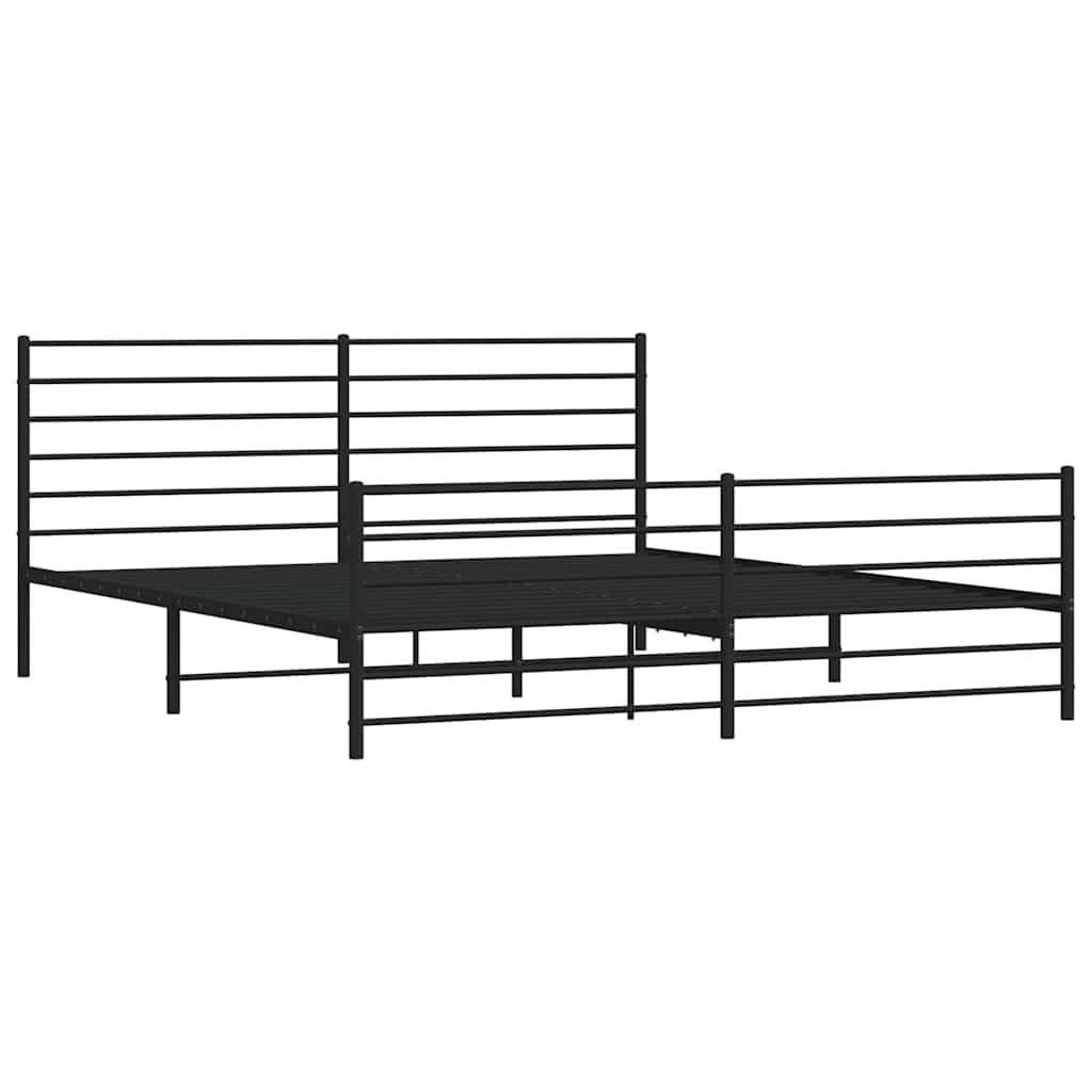 Cadre de lit métal sans matelas avec pied de lit noir 193x203cm - XIOS