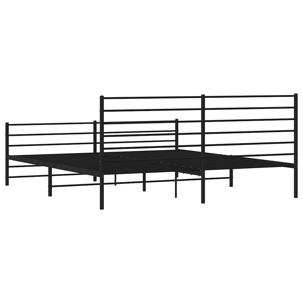 Cadre de lit métal sans matelas avec pied de lit noir 193x203cm - XIOS