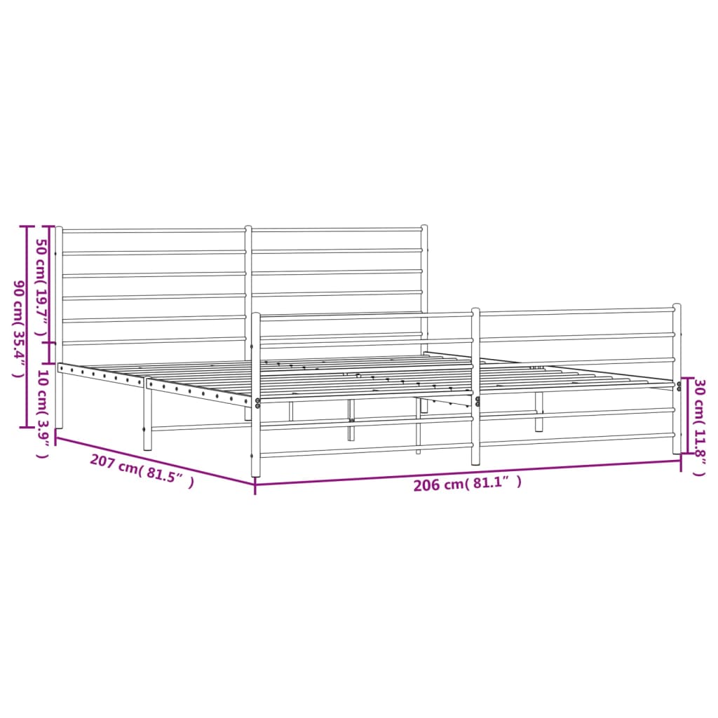 Cadre de lit métal sans matelas avec pied de lit noir 200x200cm - XIOS