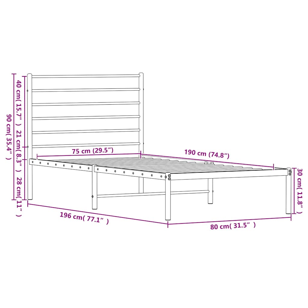 Cadre de lit métal sans matelas avec tête de lit blanc 75x190cm - XIOS