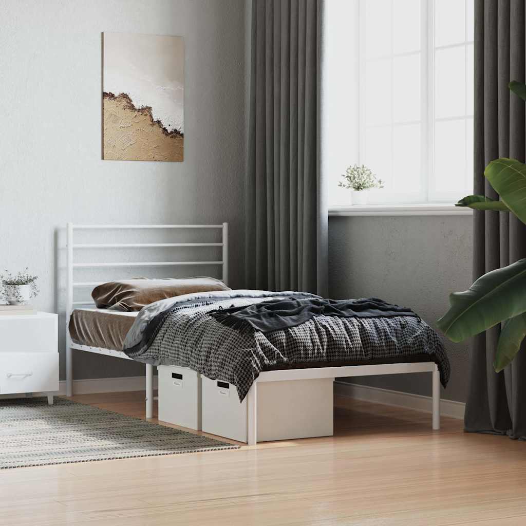 Cadre de lit métal sans matelas avec tête de lit blanc 90x190cm - XIOS