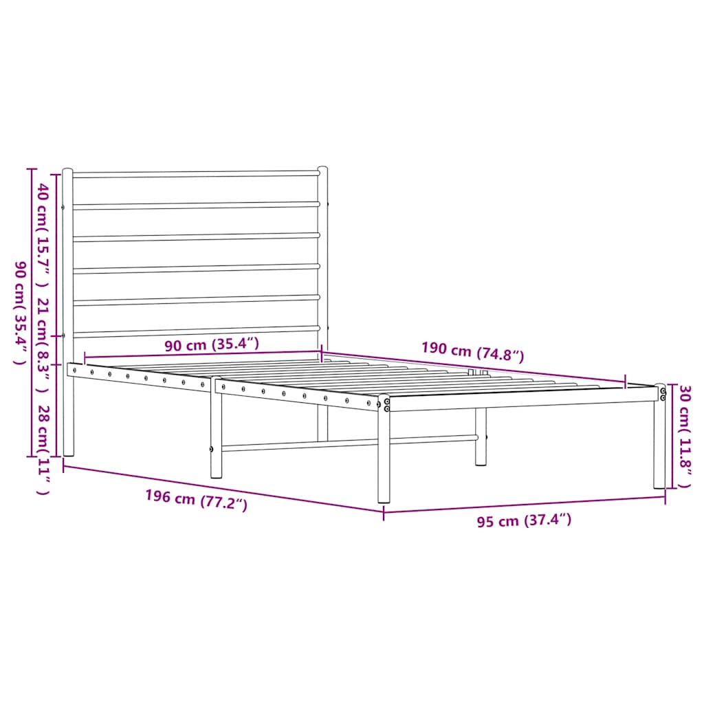 Cadre de lit métal sans matelas avec tête de lit blanc 90x190cm - XIOS