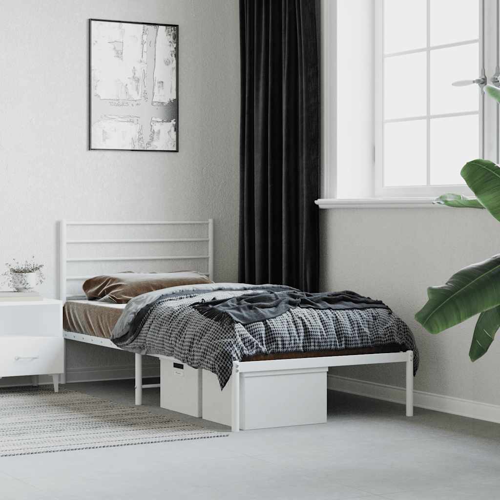 Cadre de lit métal sans matelas avec tête de lit blanc 90x190cm - XIOS