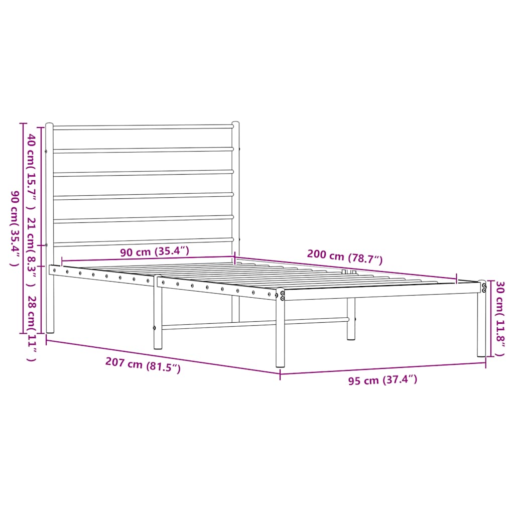 Cadre de lit métal sans matelas avec tête de lit blanc 90x200cm - XIOS