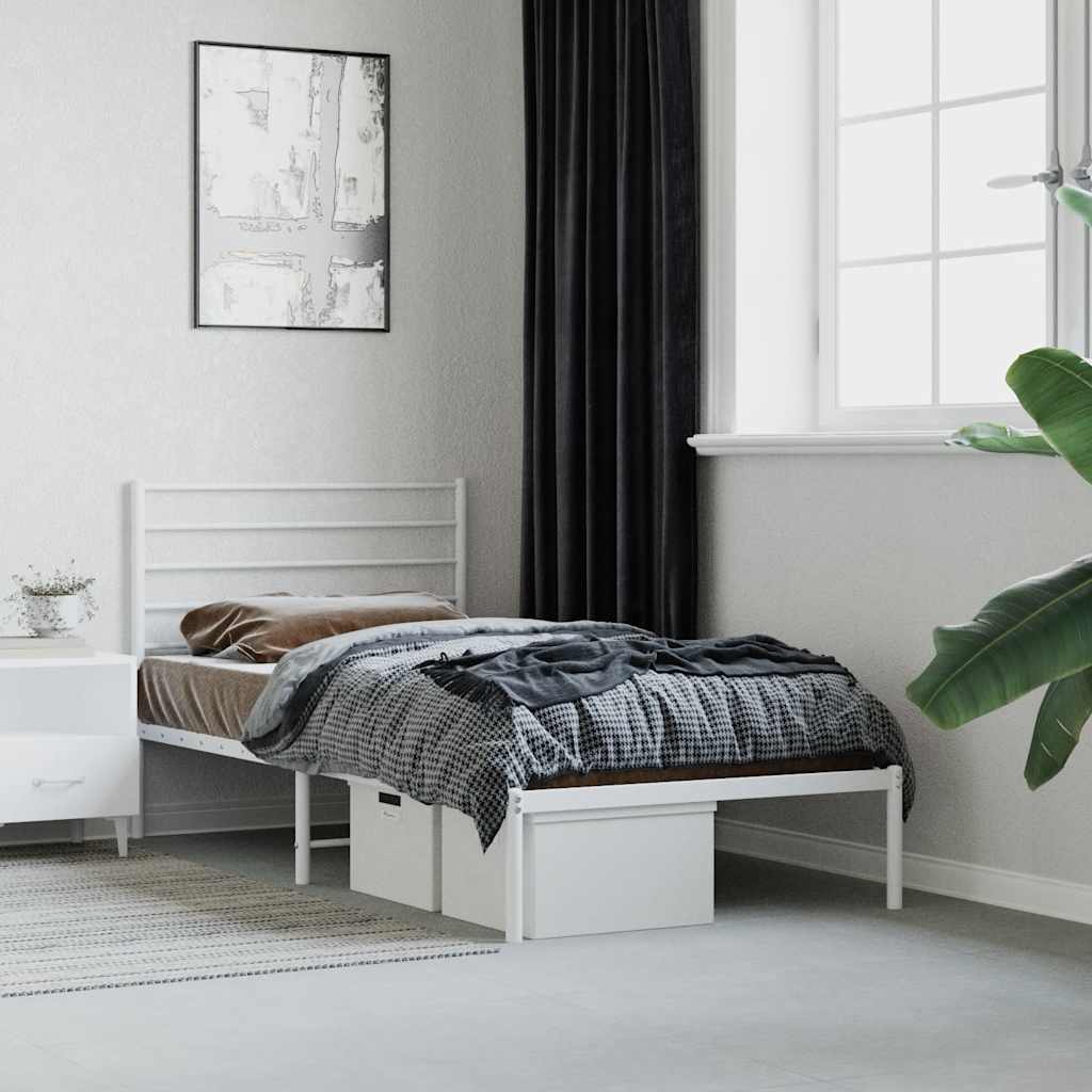 Cadre de lit métal sans matelas avec tête de lit blanc 90x200cm - XIOS