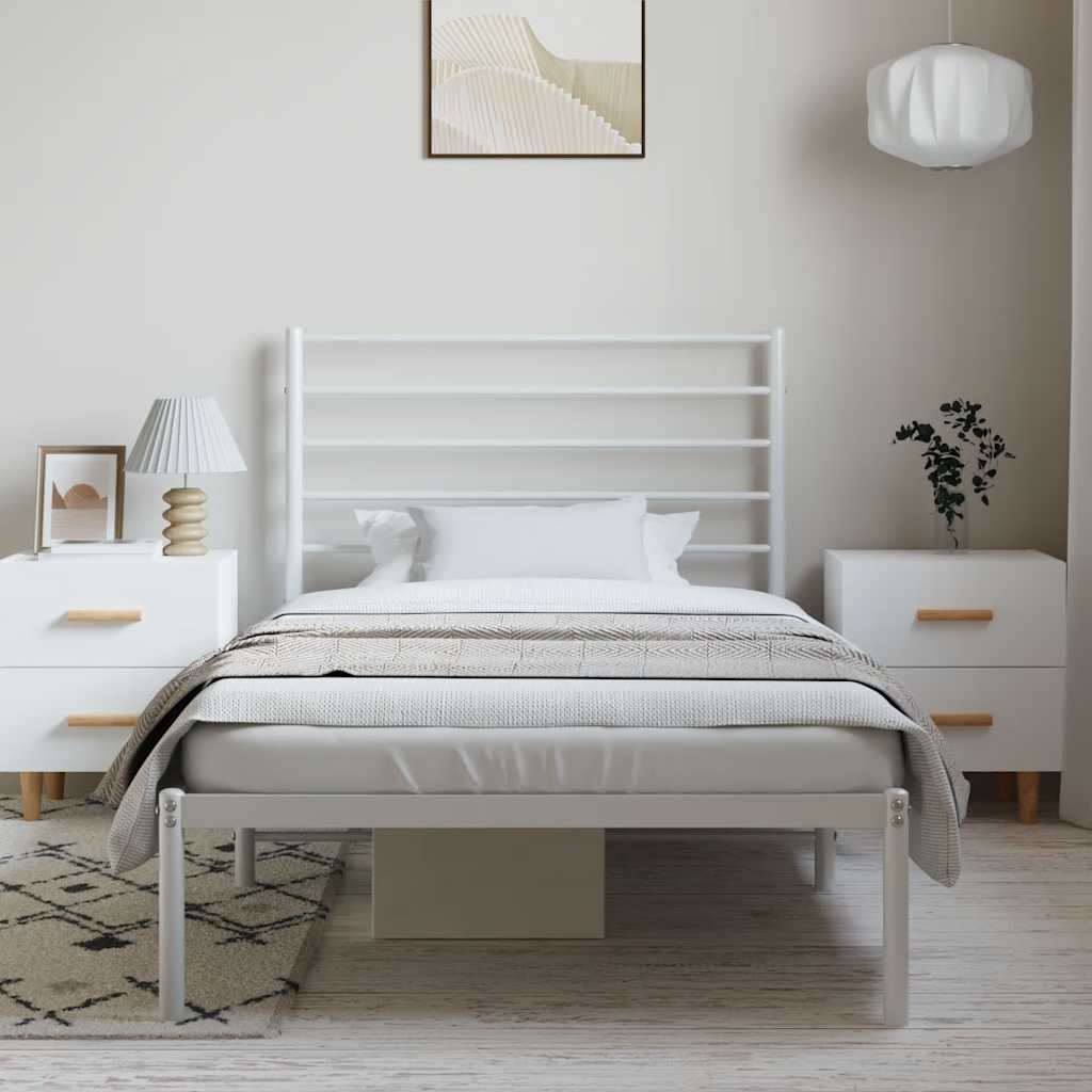 Cadre de lit métal sans matelas et tête de lit blanc 100x200 cm - XIOS
