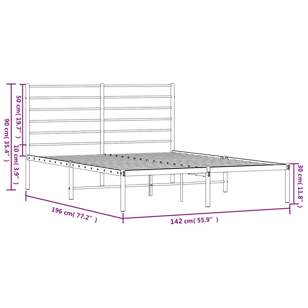 Cadre de lit métal sans matelas et tête de lit blanc 135x190 cm - XIOS