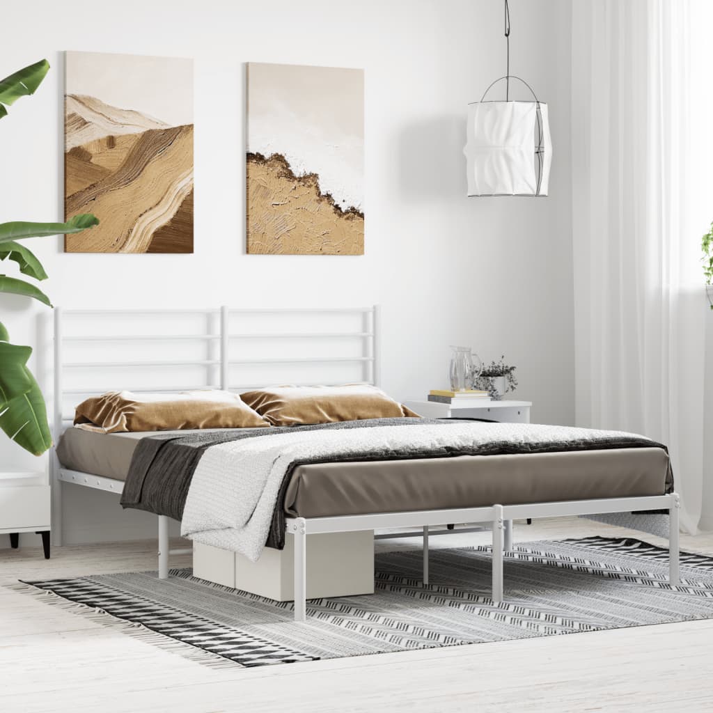 Cadre de lit métal sans matelas et tête de lit blanc 140x190 cm - XIOS