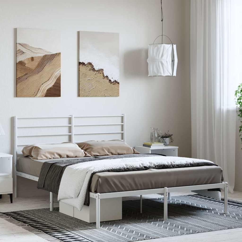 Cadre de lit métal sans matelas et tête de lit blanc 150x200 cm - XIOS