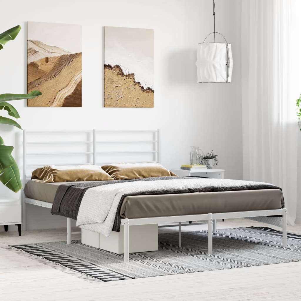 Cadre de lit métal sans matelas et tête de lit blanc 160x200 cm - XIOS