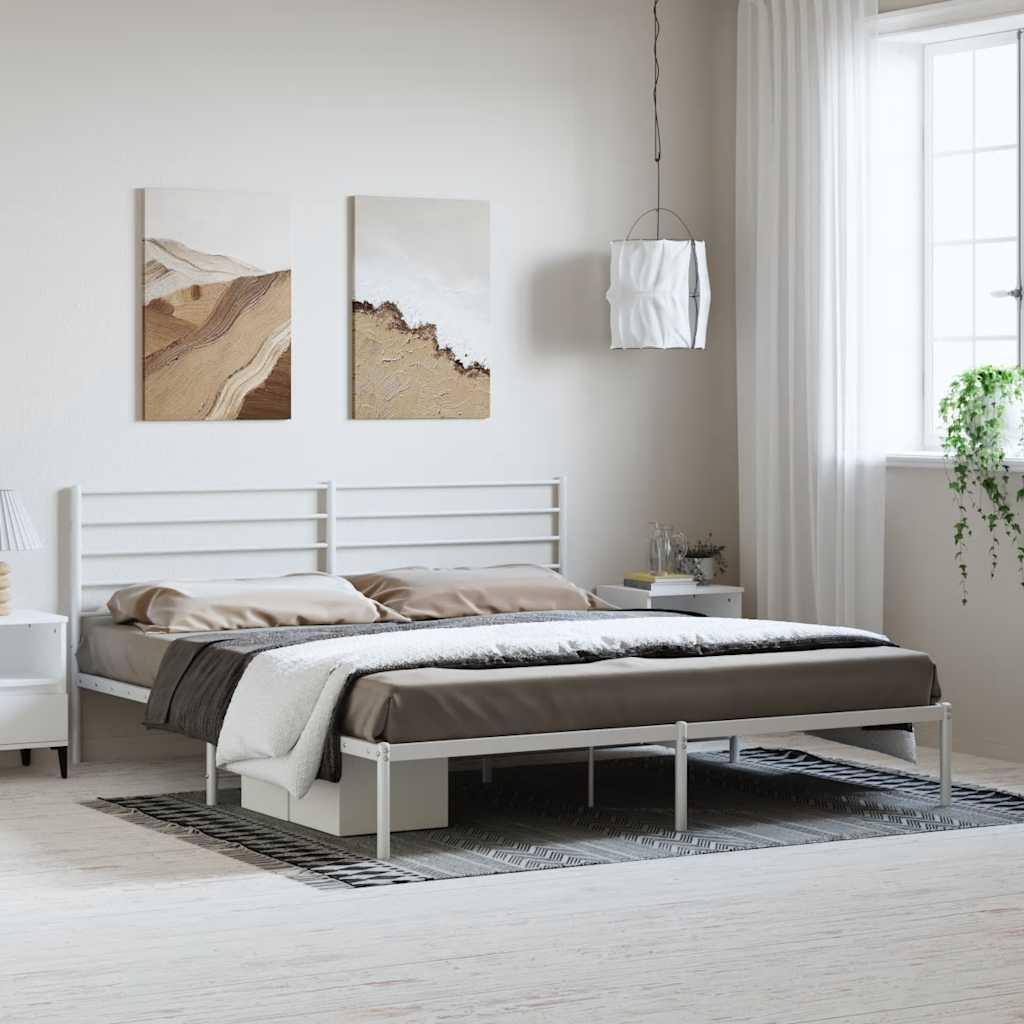 Cadre de lit métal sans matelas et tête de lit blanc 183x213 cm - XIOS
