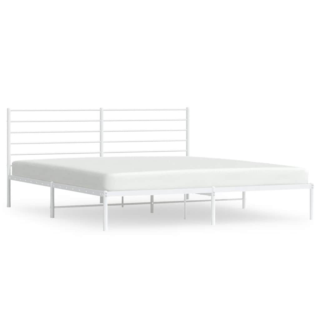 Cadre de lit métal sans matelas et tête de lit blanc 193x203 cm - XIOS