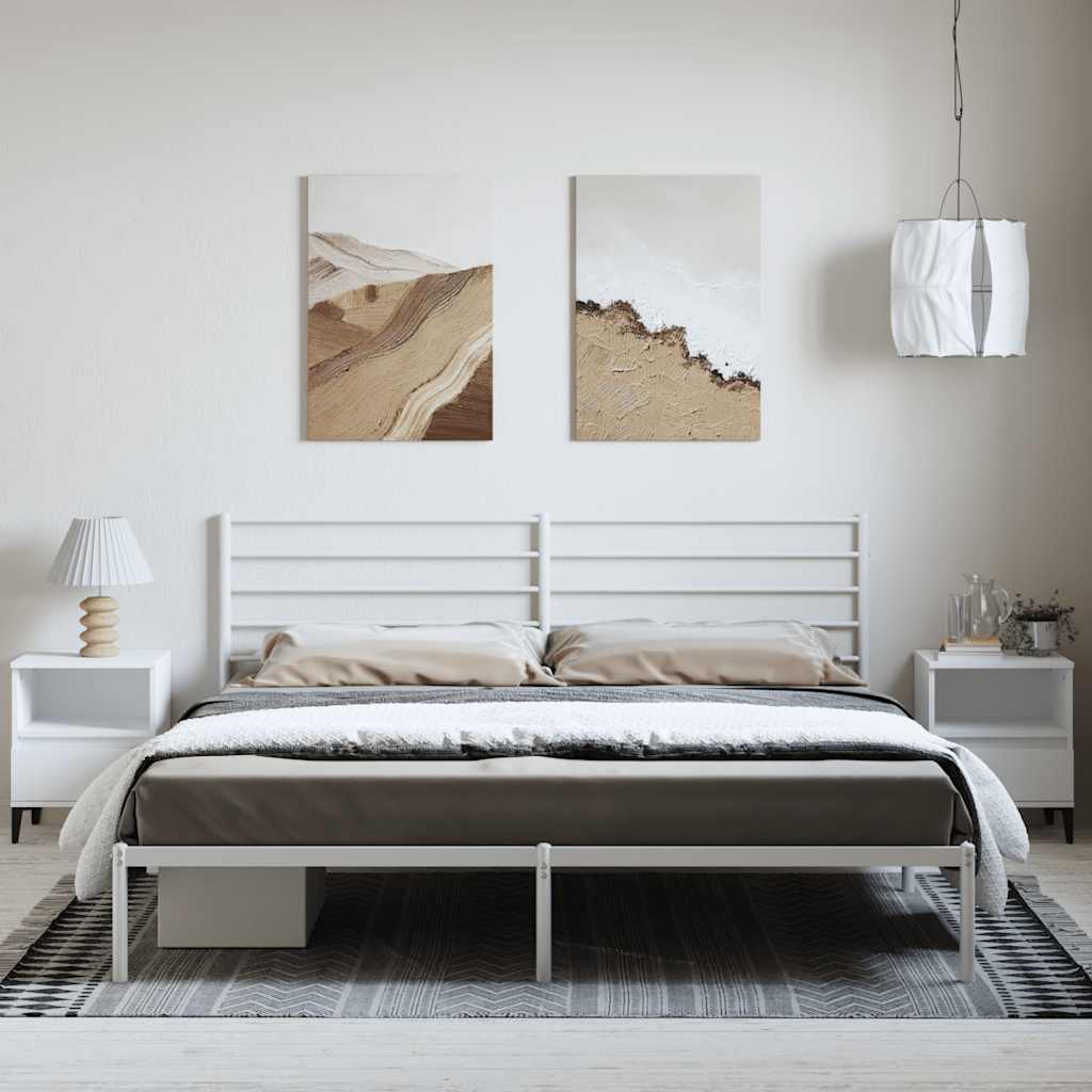 Cadre de lit métal sans matelas et tête de lit blanc 193x203 cm - XIOS