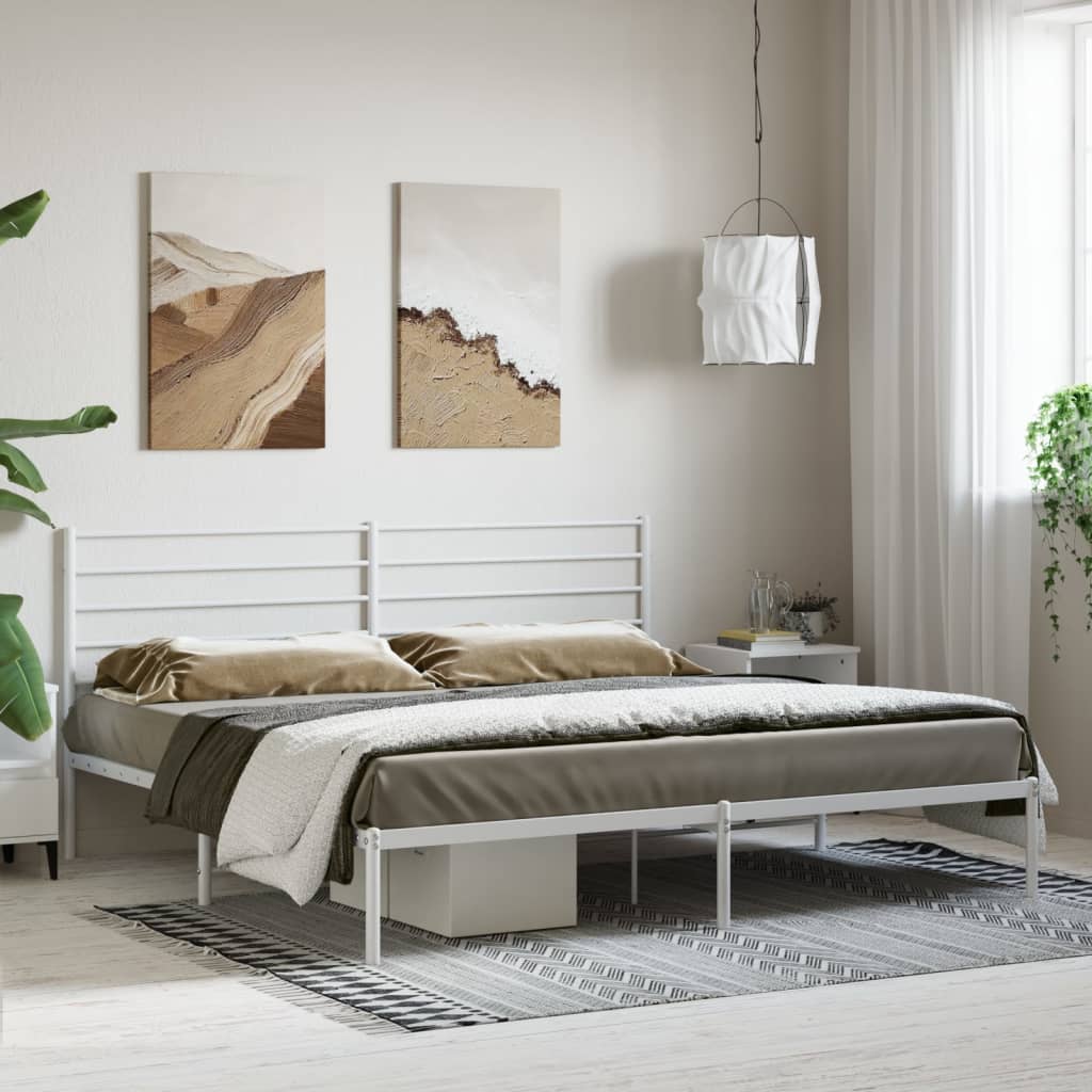 Cadre de lit métal sans matelas et tête de lit blanc 200x200 cm - XIOS