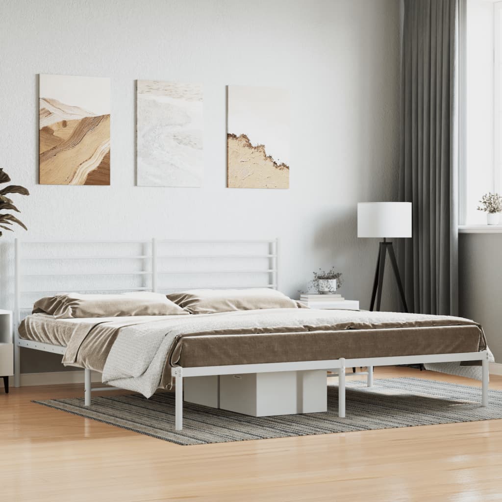 Cadre de lit métal sans matelas et tête de lit blanc 200x200 cm - XIOS