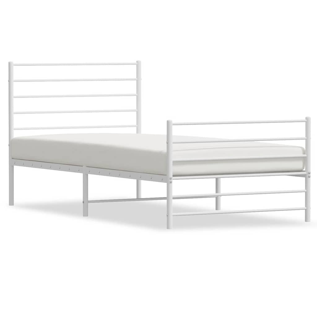 Cadre de lit métal sans matelas avec pied de lit blanc 90x190cm - XIOS