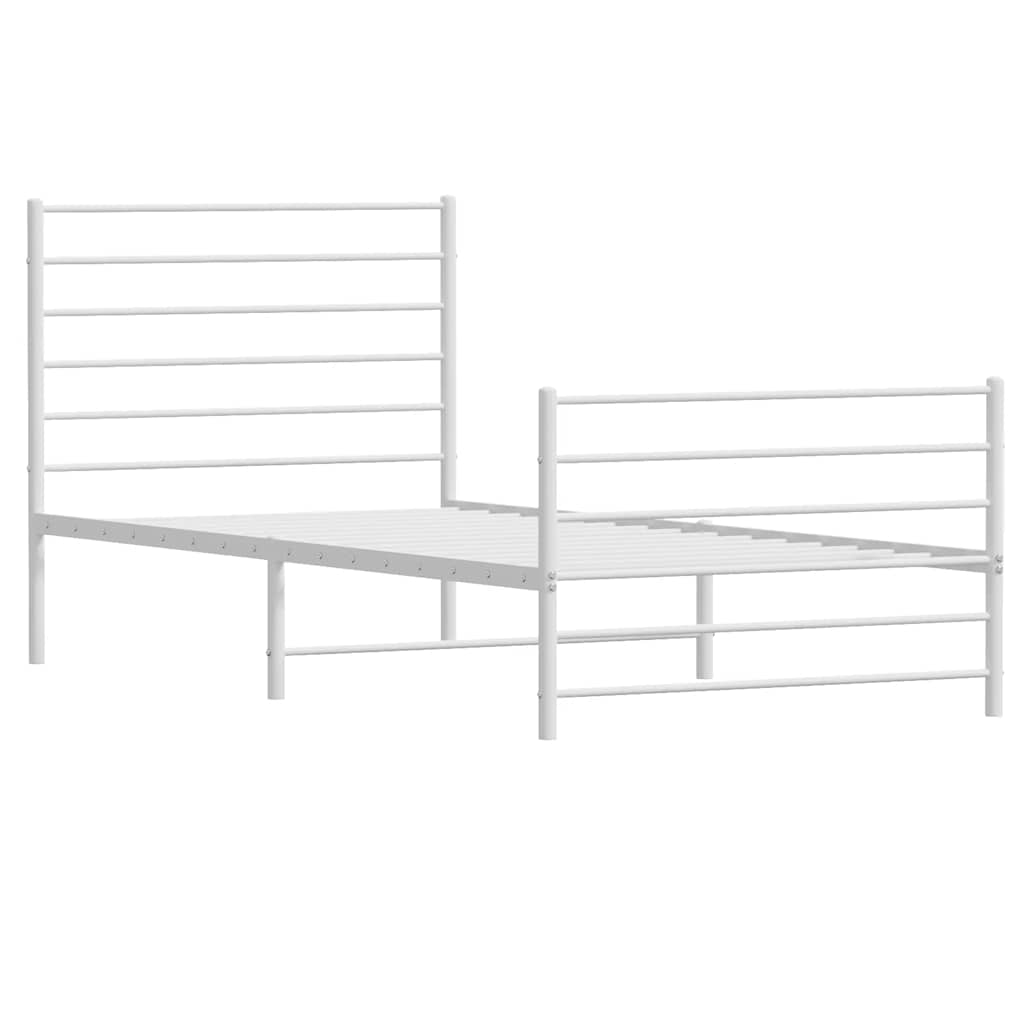 Cadre de lit métal sans matelas avec pied de lit blanc 90x190cm - XIOS