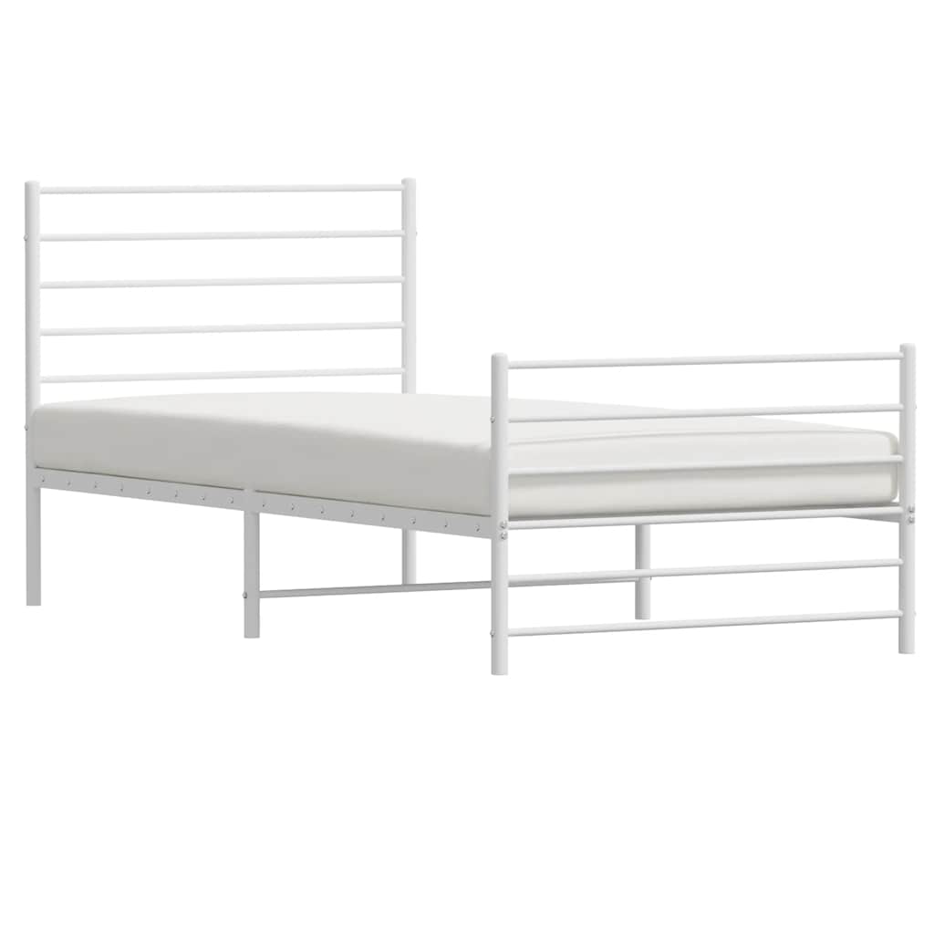 Cadre de lit métal sans matelas avec pied de lit blanc 90x190cm - XIOS