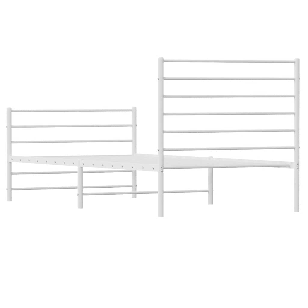 Cadre de lit métal sans matelas avec pied de lit blanc 90x190cm - XIOS