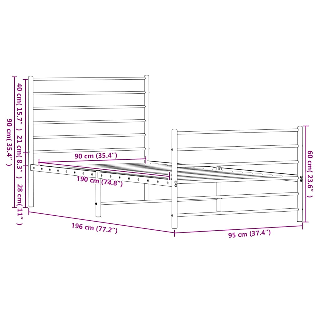 Cadre de lit métal sans matelas avec pied de lit blanc 90x190cm - XIOS