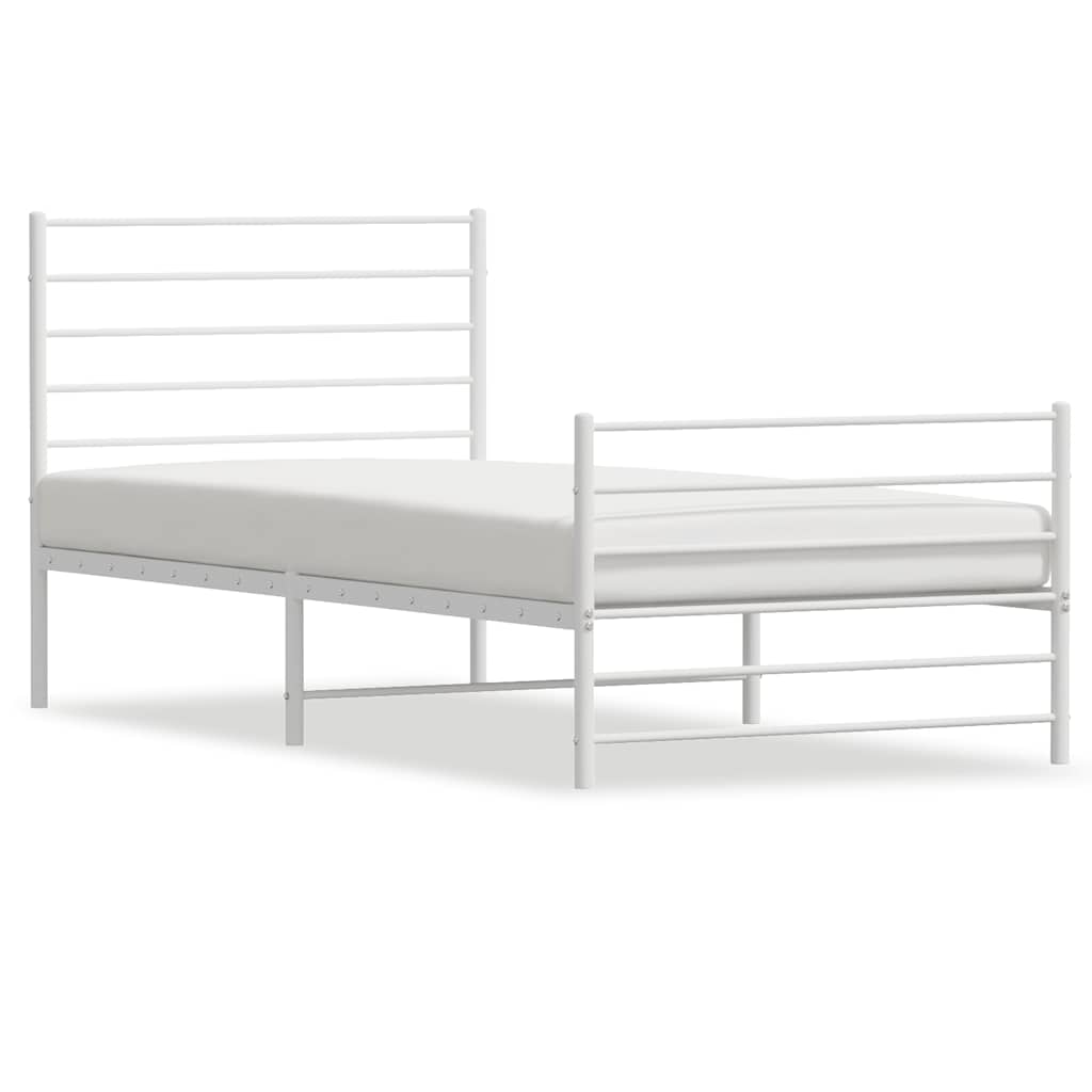 Cadre de lit métal sans matelas et pied de lit blanc 100x190 cm - XIOS
