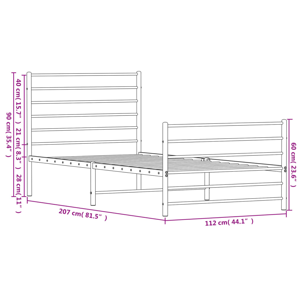 Cadre de lit métal sans matelas et pied de lit blanc 107x203 cm - XIOS