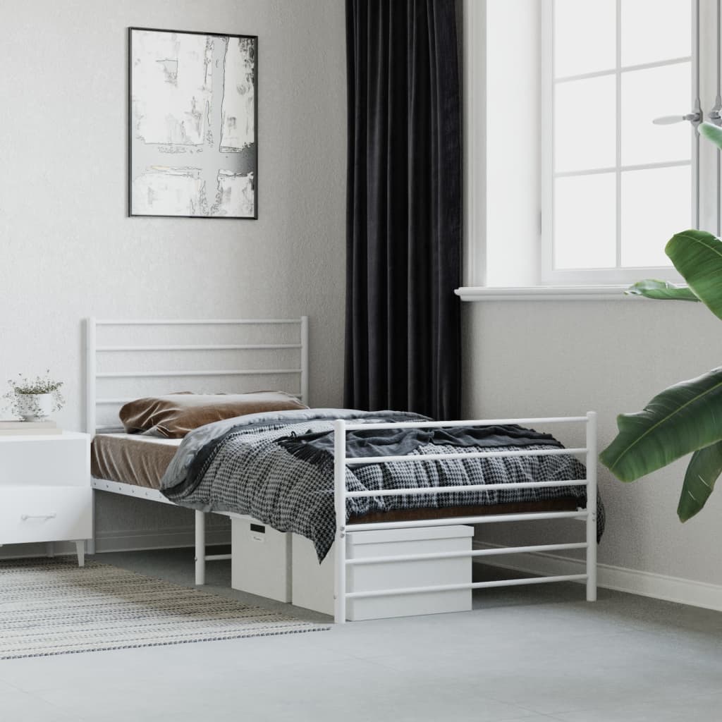 Cadre de lit métal sans matelas et pied de lit blanc 107x203 cm - XIOS
