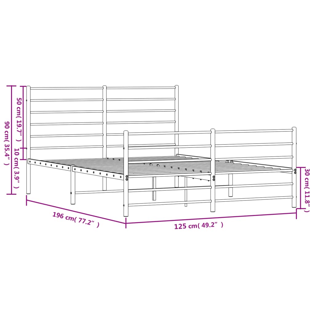 Cadre de lit métal sans matelas et pied de lit blanc 120x190 cm - XIOS