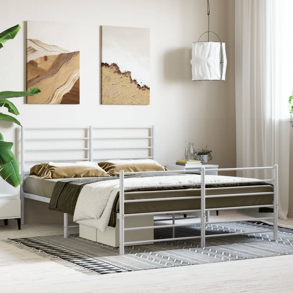Cadre de lit métal sans matelas et pied de lit blanc 120x200 cm - XIOS
