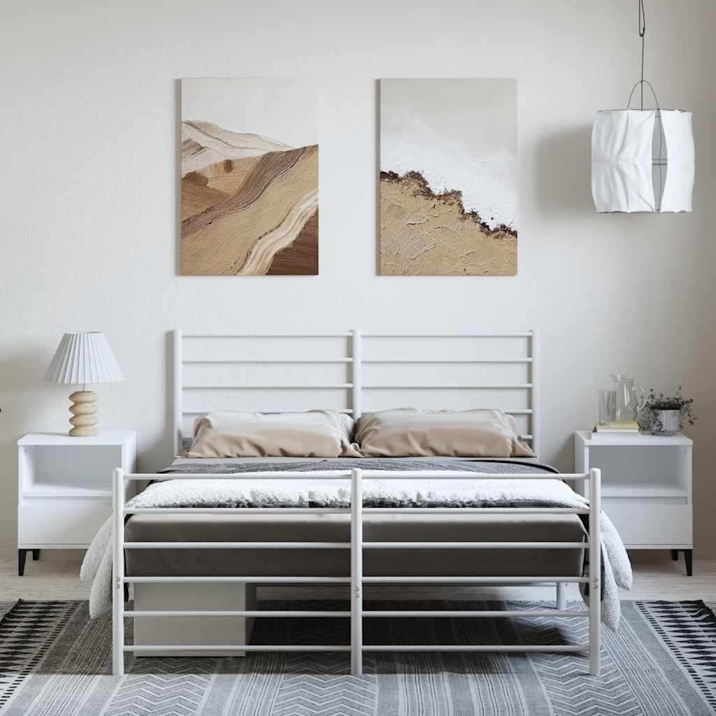 Cadre de lit métal sans matelas et pied de lit blanc 135x190 cm - XIOS