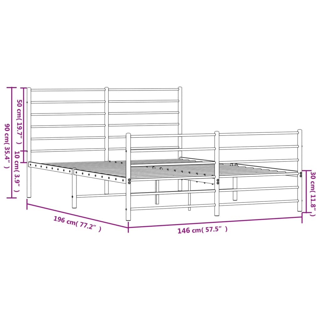 Cadre de lit métal sans matelas et pied de lit blanc 140x190 cm - XIOS
