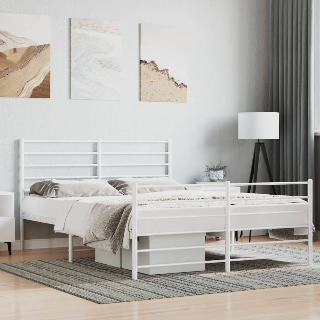Cadre de lit métal sans matelas et pied de lit blanc 140x190 cm - XIOS