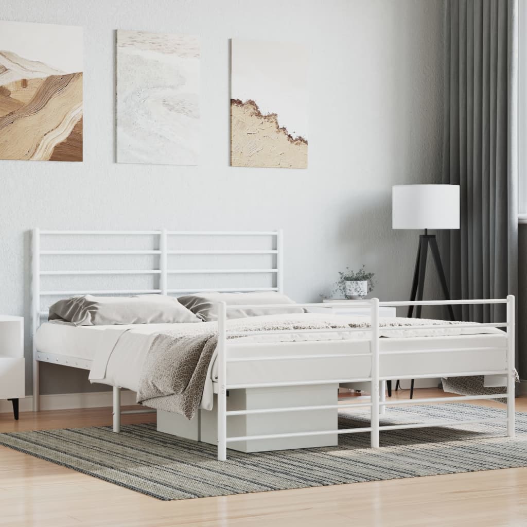 Cadre de lit métal sans matelas et pied de lit blanc 160x200 cm - XIOS