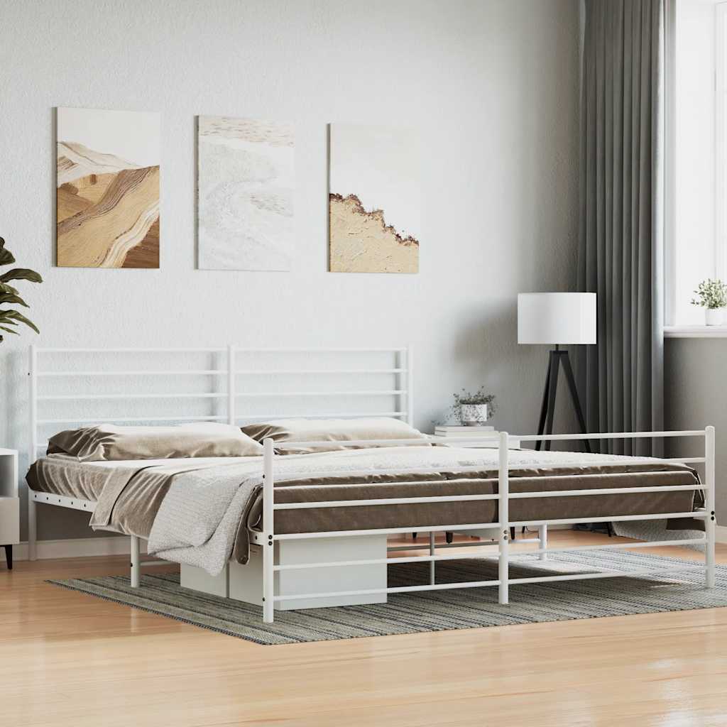 Cadre de lit métal sans matelas et pied de lit blanc 180x200 cm - XIOS