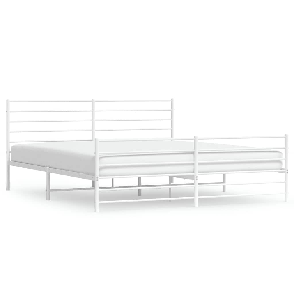 Cadre de lit métal sans matelas et pied de lit blanc 183x213 cm - XIOS