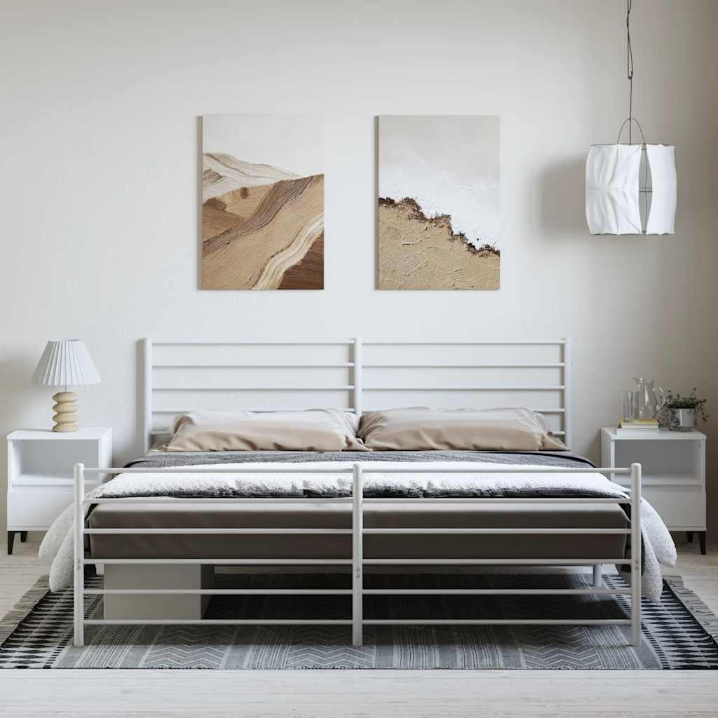 Cadre de lit métal sans matelas et pied de lit blanc 193x203 cm - XIOS