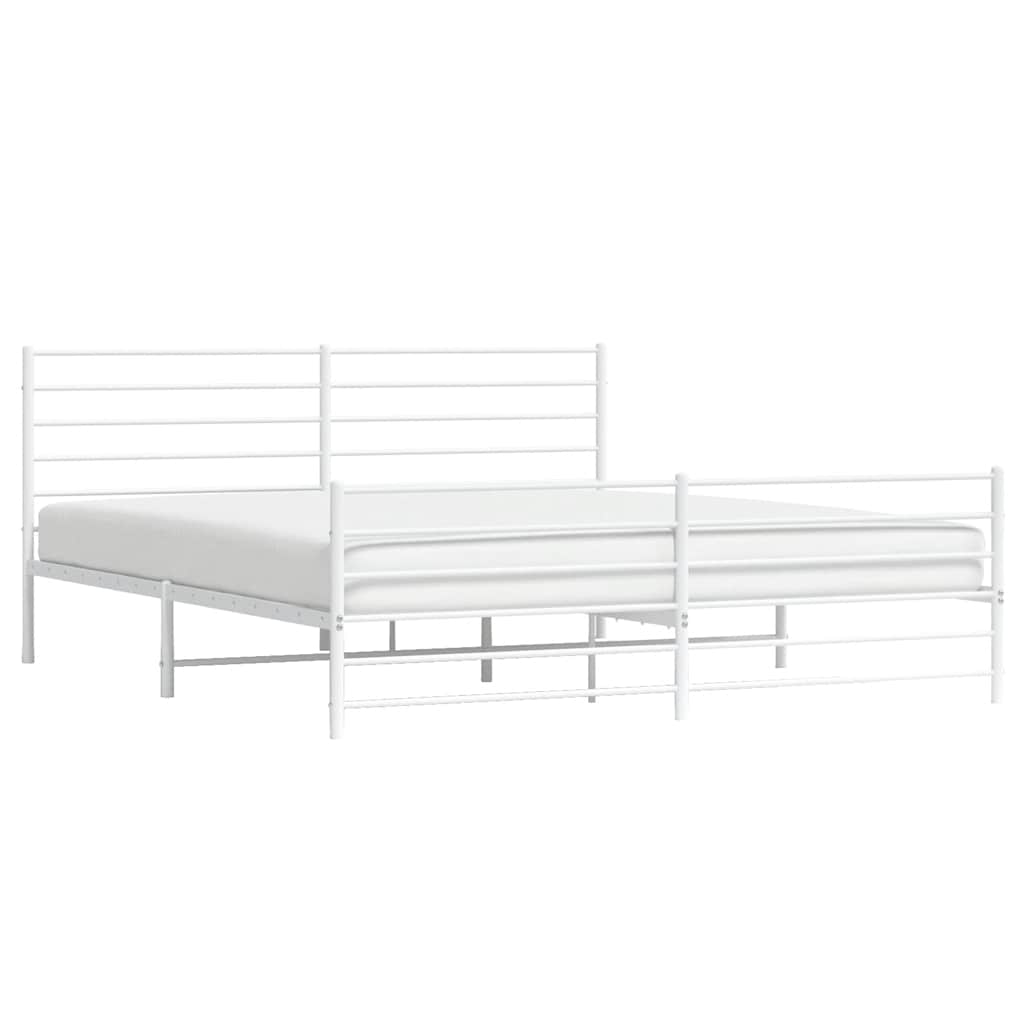 Cadre de lit métal sans matelas et pied de lit blanc 193x203 cm - XIOS