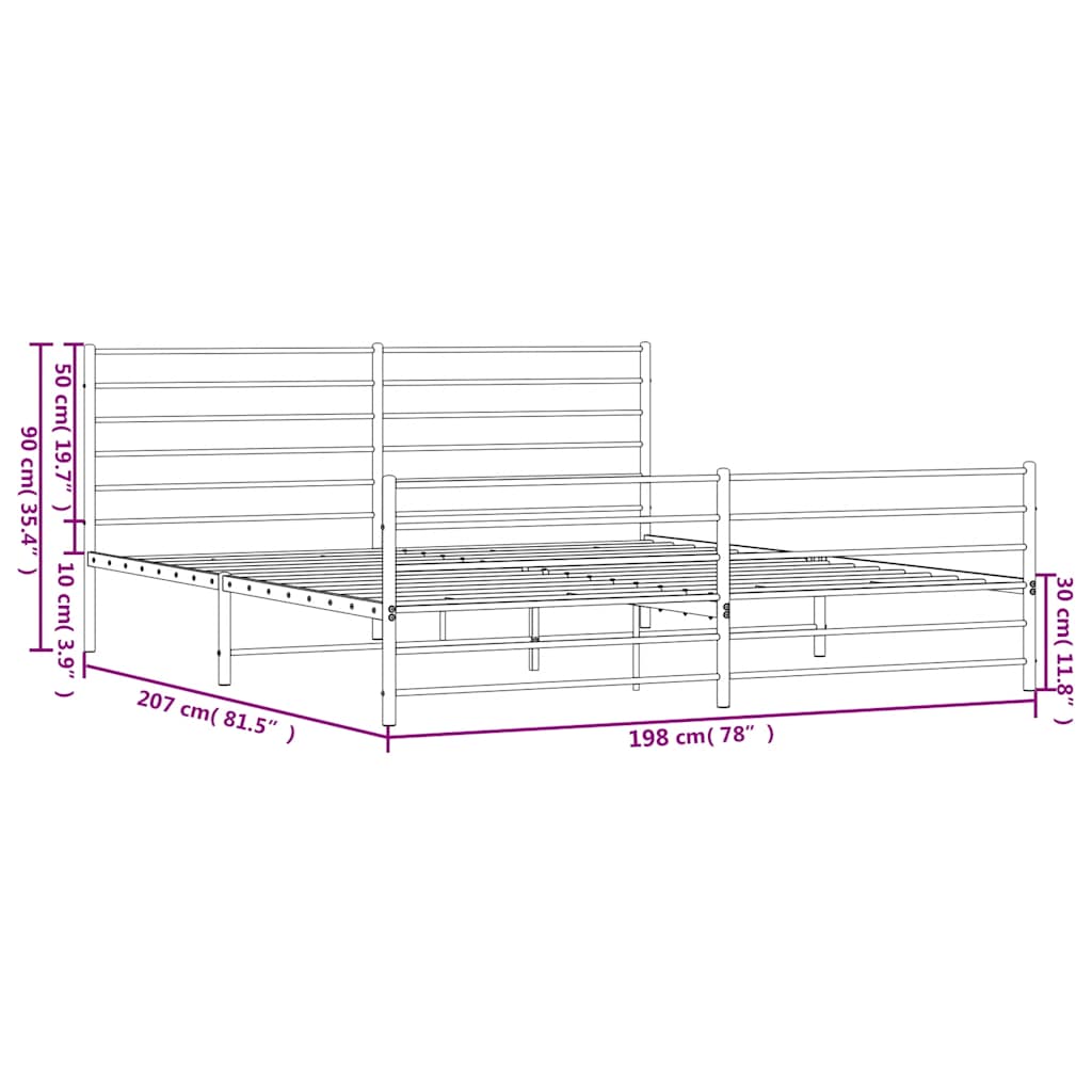 Cadre de lit métal sans matelas et pied de lit blanc 193x203 cm - XIOS
