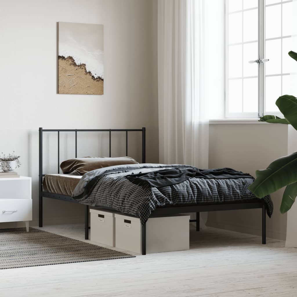 Cadre de lit métal sans matelas avec tête de lit noir 90x190 cm - XIOS