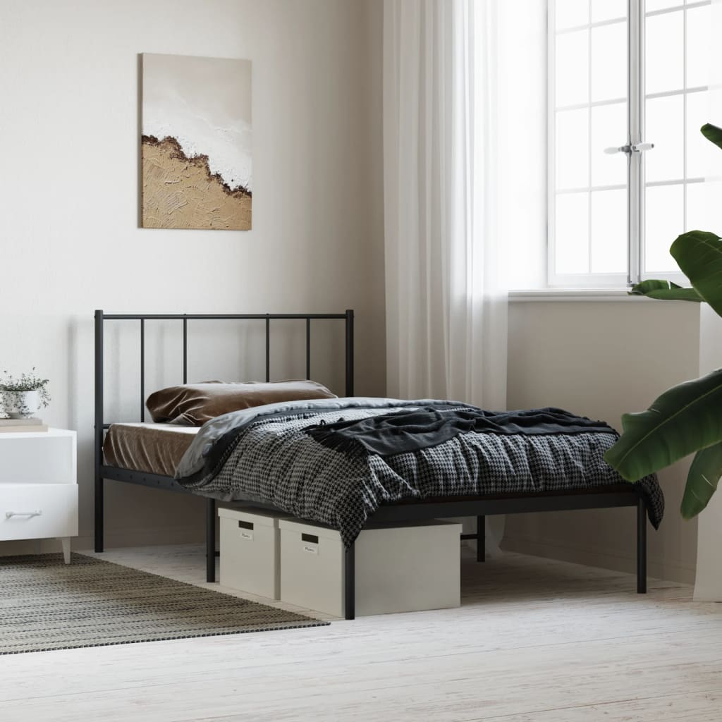 Cadre de lit métal sans matelas avec tête de lit noir 90x200 cm - XIOS