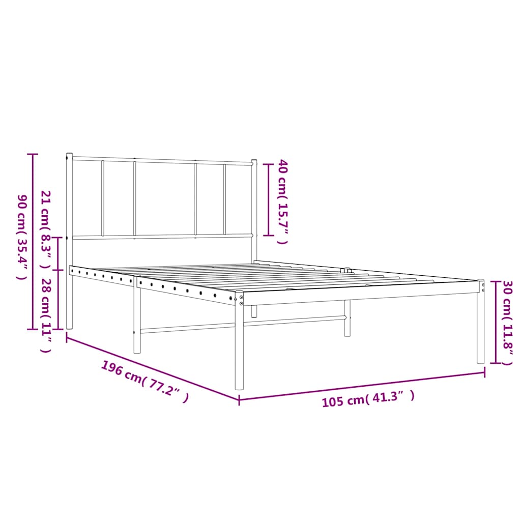 Cadre de lit métal sans matelas avec tête de lit noir 100x190cm - XIOS